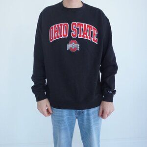 Ohio State Buckeyes Champion Athletic Black Red Embroidered Crew Neck Sweater L